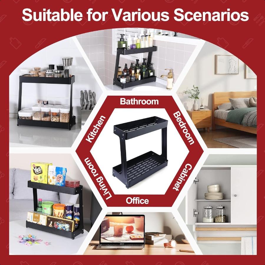 Spice Rack Organizer 2Tier Metal Kitchen Countertop Organizer Seasoning Storage Shelf with Guardrail Kitchen Under Cabinet and