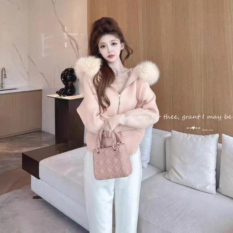 High-end Big Fur Collar Knitted Cardigan Women's Autumn and Winter Lazy Wind Temperament Sweet Sweater Jacket