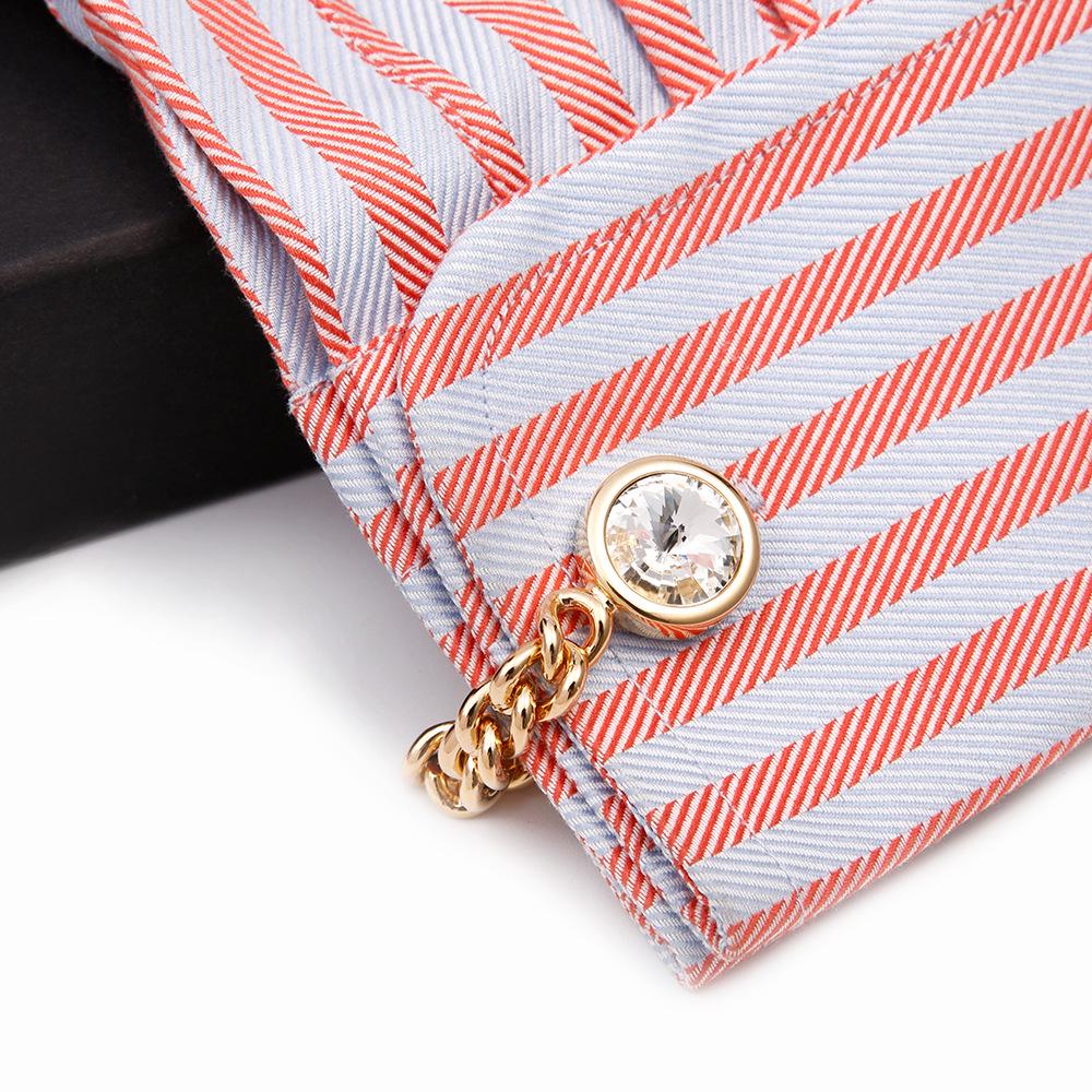 Men's Luxury Crystal Inlaid Gold and Silver Chain Cufflinks