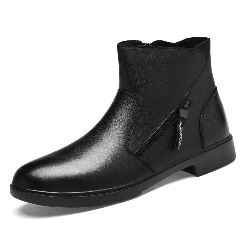 Men's Plus Size Leather Martin & Chelsea Boots - Side Zip & Fleece-Lined for Autumn/Winter