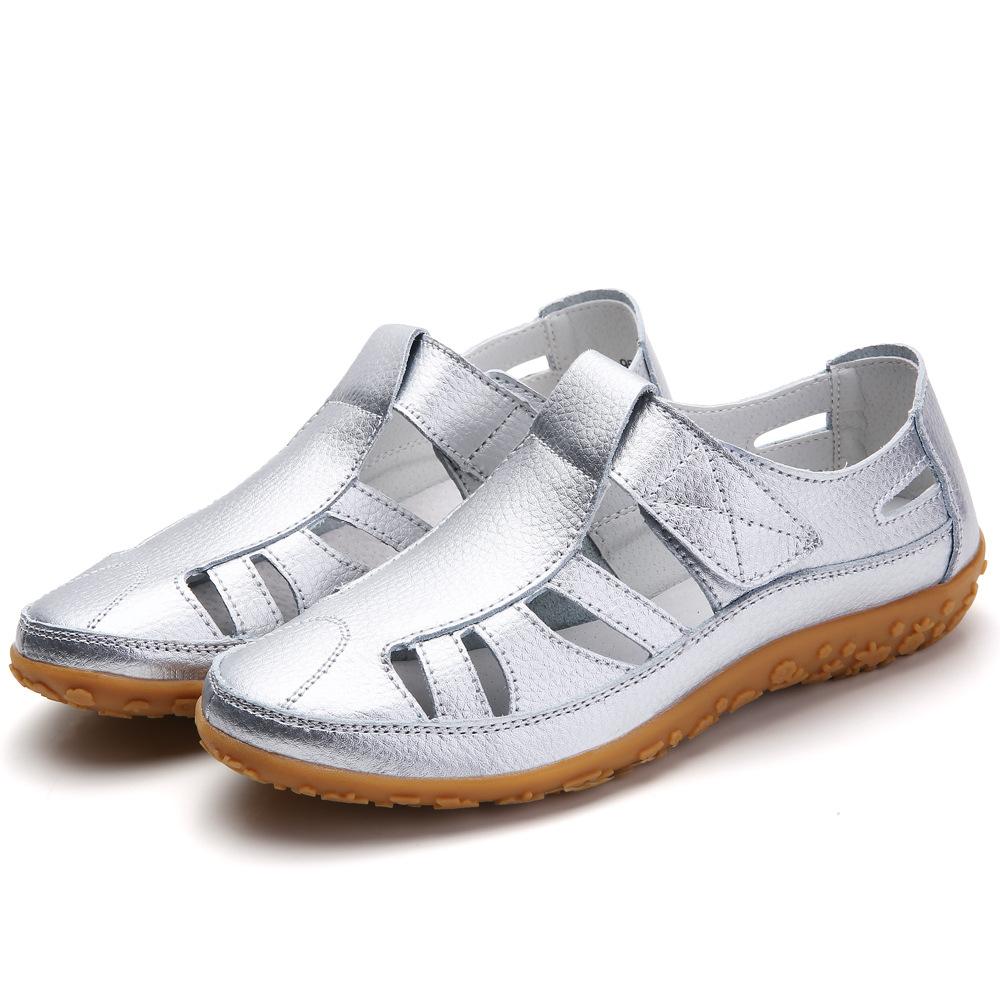 Summer handmade retro sandals soft-soled mother shoes cowhide Velcro casual women's shoes