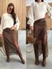 2025 Trendy Women's Lace Patchwork Bodycon Midi Skirt - European & American Style, Solid Color, Slimming & Sexy Design