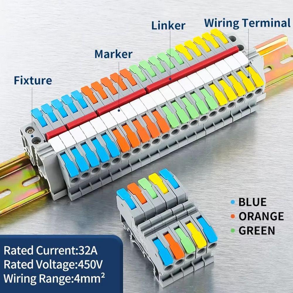 10Pcs CMK420 Din Rail Terminal Block 450V 32A Quick Splice Hub for Electronics Wiring