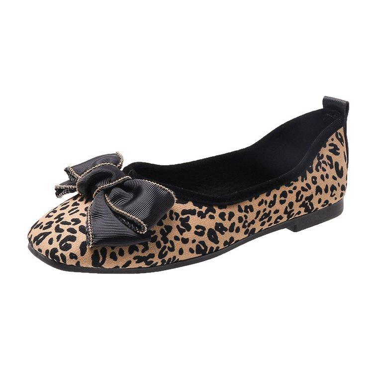 2024 Autumn New Square Toe Bow Tie Flat Casual Shoes Women Fashion Leopard Designer Soft Sole Loafers Female Slip on Lazy Shoes