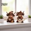 Highland Cow Coffee Decor 2Pcs Figurine, Cute Resin Animal Statue for Home Desk Collectible Decor, Cafe Style Tabletop Ornament, Creative Gift Lovers