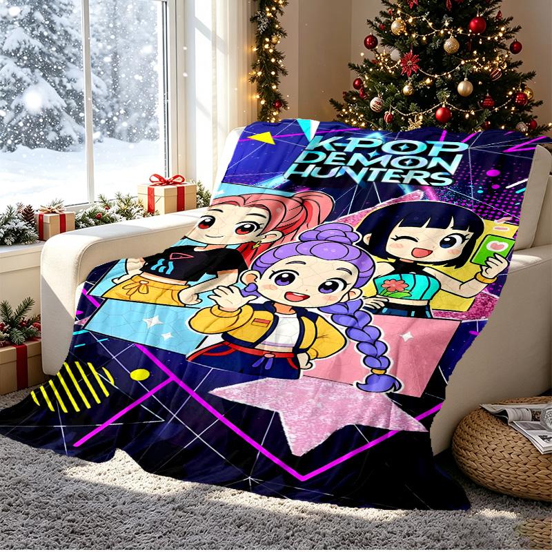 KPop Demon Hunters Pattern Blanket for Home Decoration, Bed, Sofa, Car Travel, Camping, Suitable for All Seasons, Birthday Christmas Gift