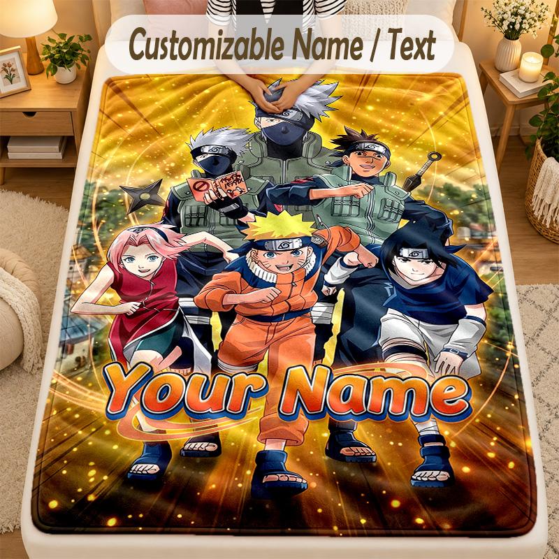 Flannel BlanketNaruto Custom Name Text Personalized Soft Warm Throw Blanket Home Decor Gift