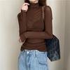 Plus-size Women’s High-neck Sun-protective Mesh Undershirt Sexy Sheer Long-sleeved T-shirt for Spring and Autumn