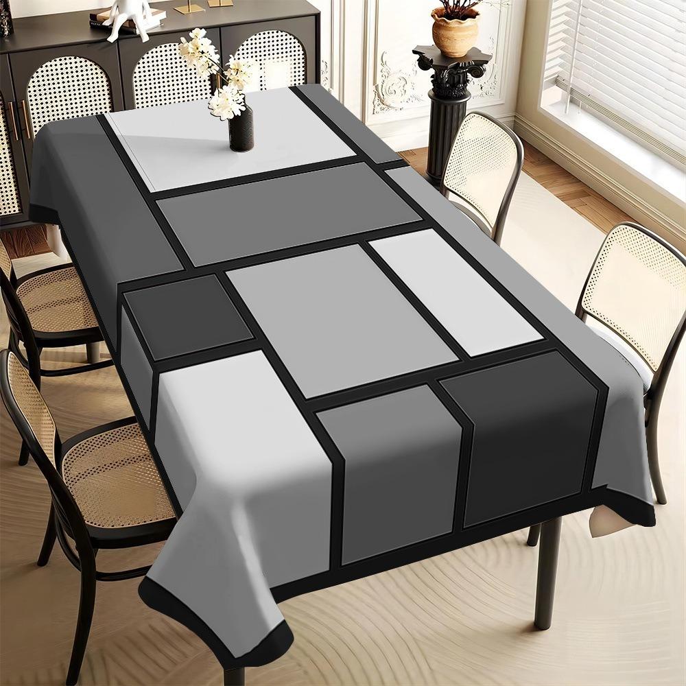 White Gray Contrasting Table Cover Modern Simple Style Table Linen Coffee Table 35.43x55.12 in-Geometric pattern