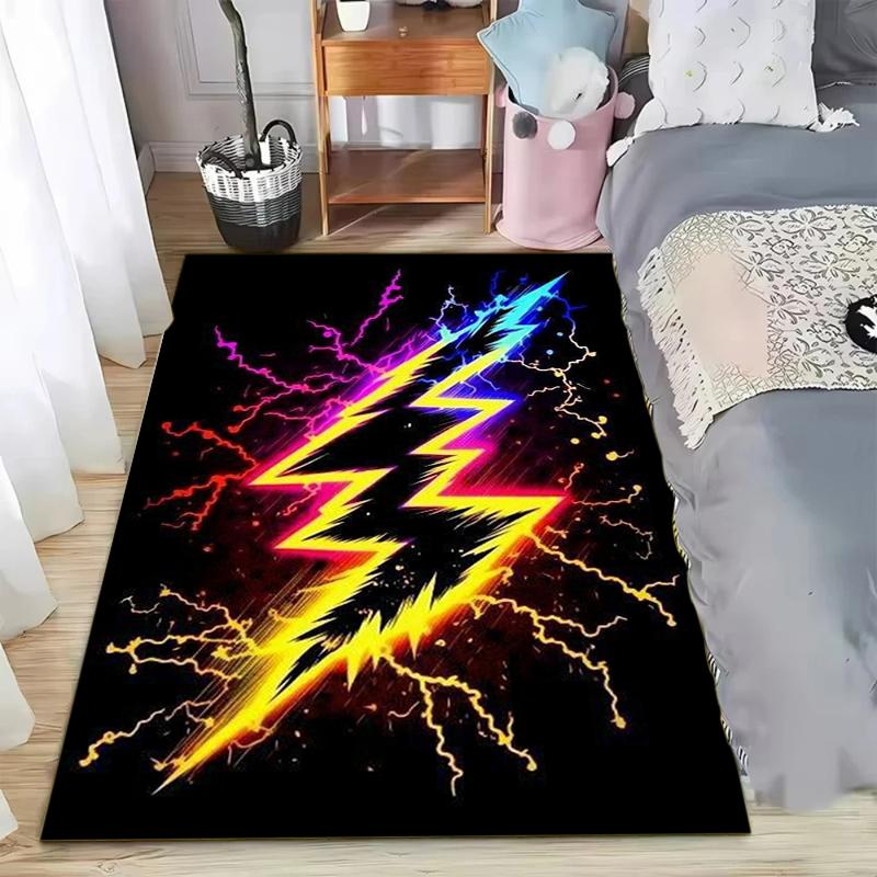 Neon Lightning Bolt Pattern Area Rug Trendy Cyber Style Non-Slip Floor Mat for Living Rooms Game Spaces