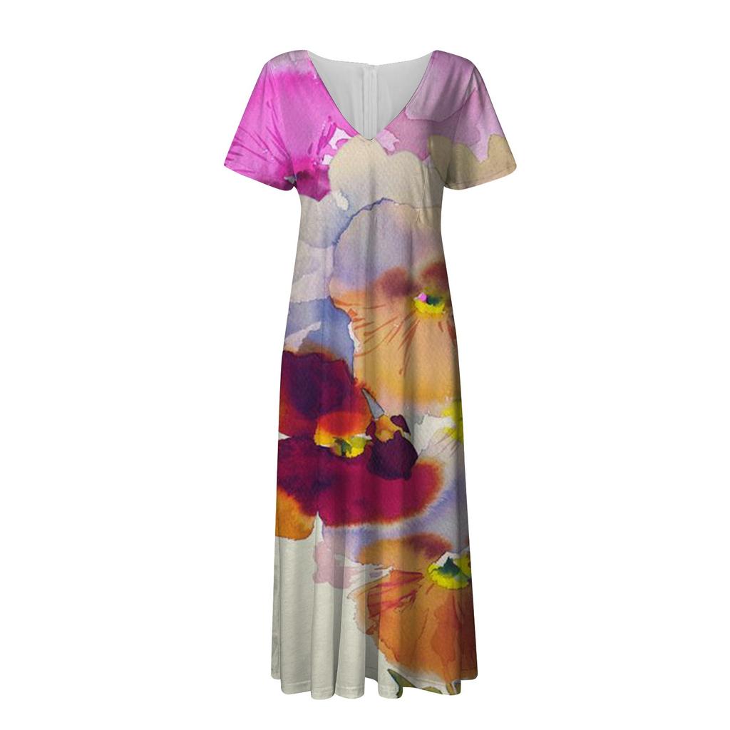 Women's Fashion And All- Summer Temperament V-neck Printed Short-sleeved Dress