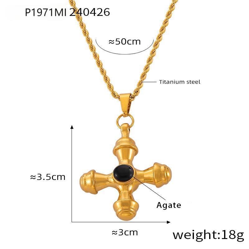 Retro Fashion Light Luxury Tiger'S Eye Stone Cross Pendant Collarbone Chain Niche Gold New Necklace Women