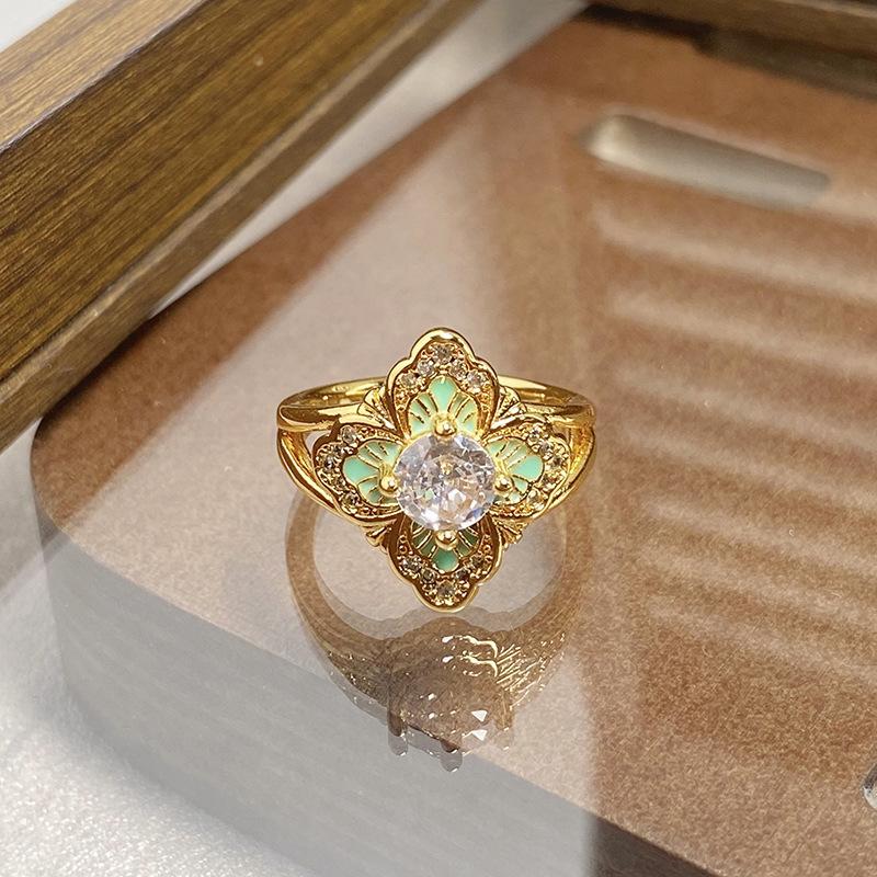 Medieval Vintage Retro Colored Enamel Open Ring Women'S Niche High-End Light Luxury Personality Ring
