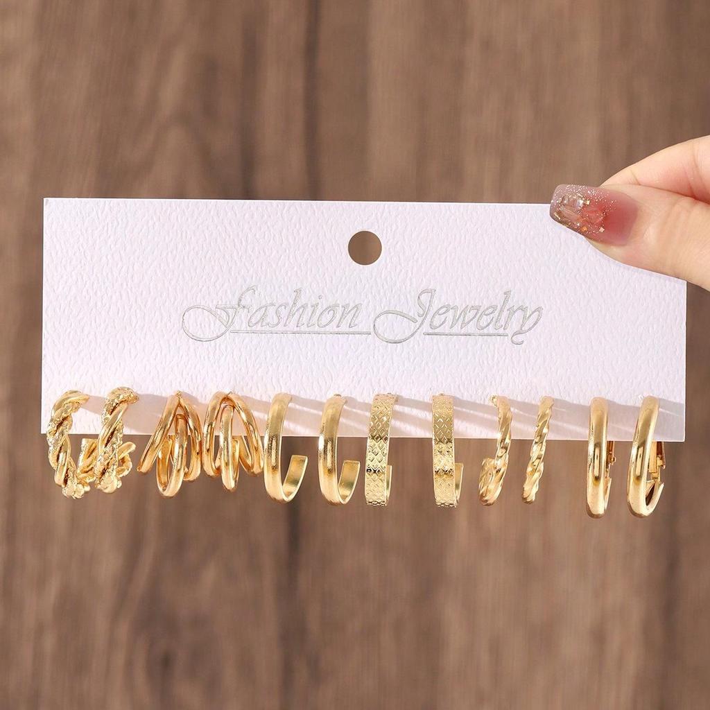 European & American C-Shaped Metal Texture Ear Cuff: Women's Retro Twist Earring Set (6-Piece).