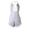 Summer Women's Lace Pajamas Sleeveless V-Neck Set Casual Daily Wear Sleepwear Suit