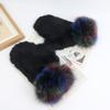 Winter women thick style real rabbit fur gloves with fox fur Outdoor keep warm real rabbit fur mittens Girls fashion glove