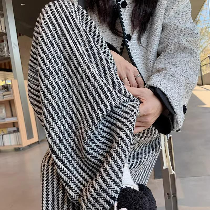American Retro Pinstripe Woolen Petite Wide-Leg Pants - Casual Straight-Leg Streetwear 145cm