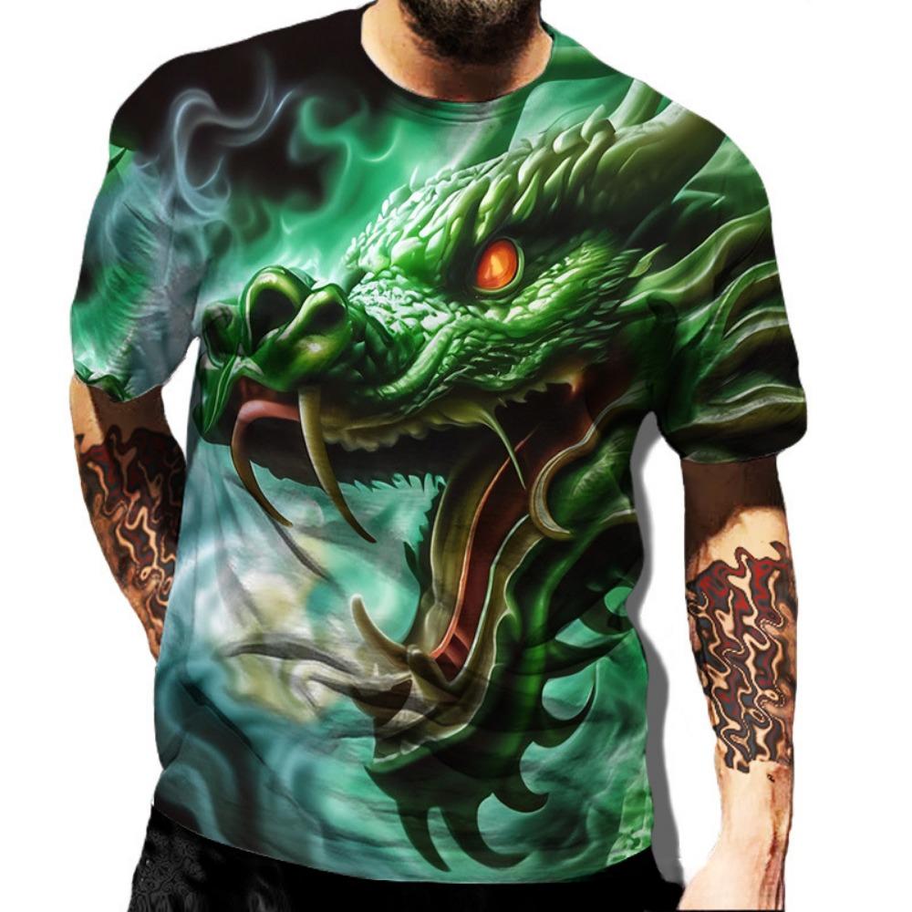 Summer Round Neck 3D Dragon Series Print Top Fashionable Casual Short Sleeved Men's T-shirts