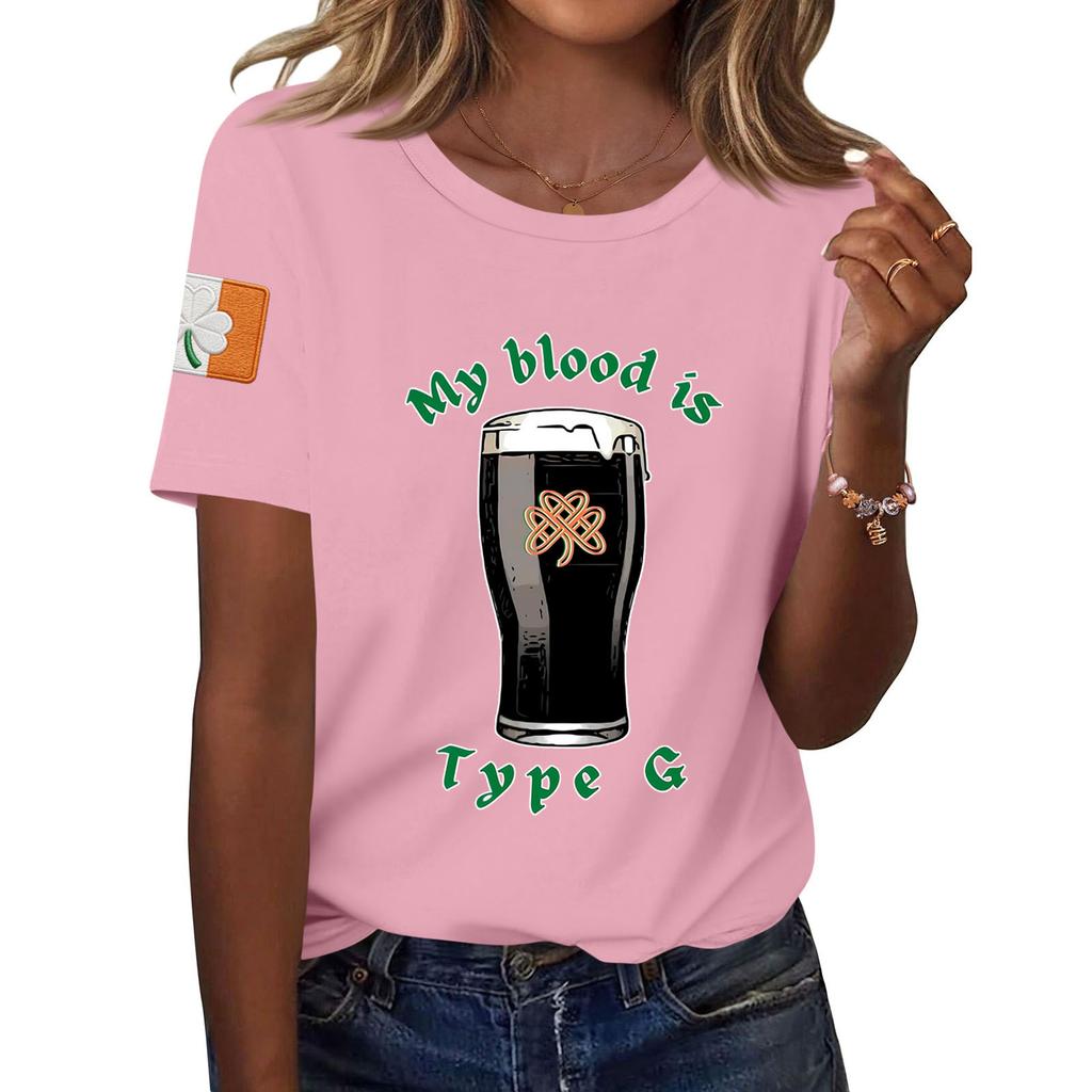 Women's Fashion Casual Printed Short Sleeve Round Neck Pullover Tops