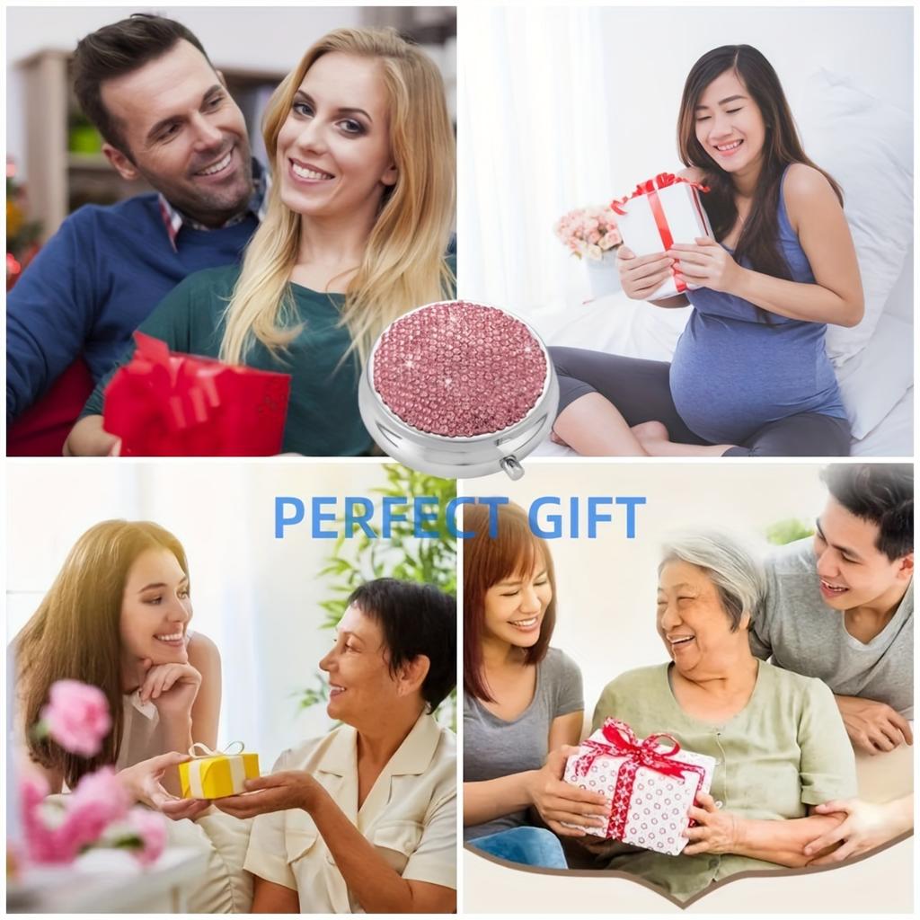 Portable Sparkling Travel Pill Organizer with Mirror and Small Medicine Box - Convenient Pill Case Holder with Benefits