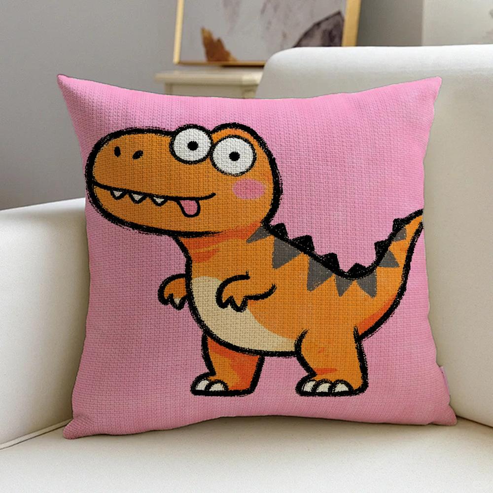 P-Cute Dinosaurs Cushion Cover Cushion Cover Pillowcase, Anti-Mite Invisible Zipper, Linen Sofa Cushion