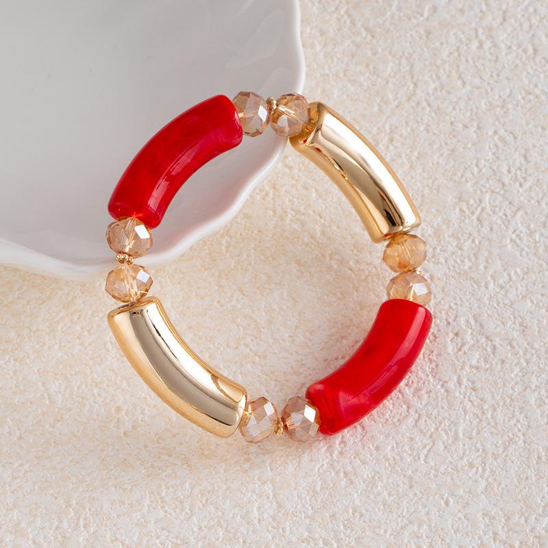 Fashion Personalized Acrylic Elbow Bracelet, Curved Bamboo Tube Smudged Retro Marble Pattern Bracelet.