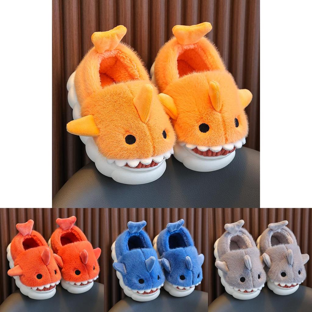 Cozy Waterproof Kids Shark Slippers For Boys Girls Warm Indoor Winter House Shoes
