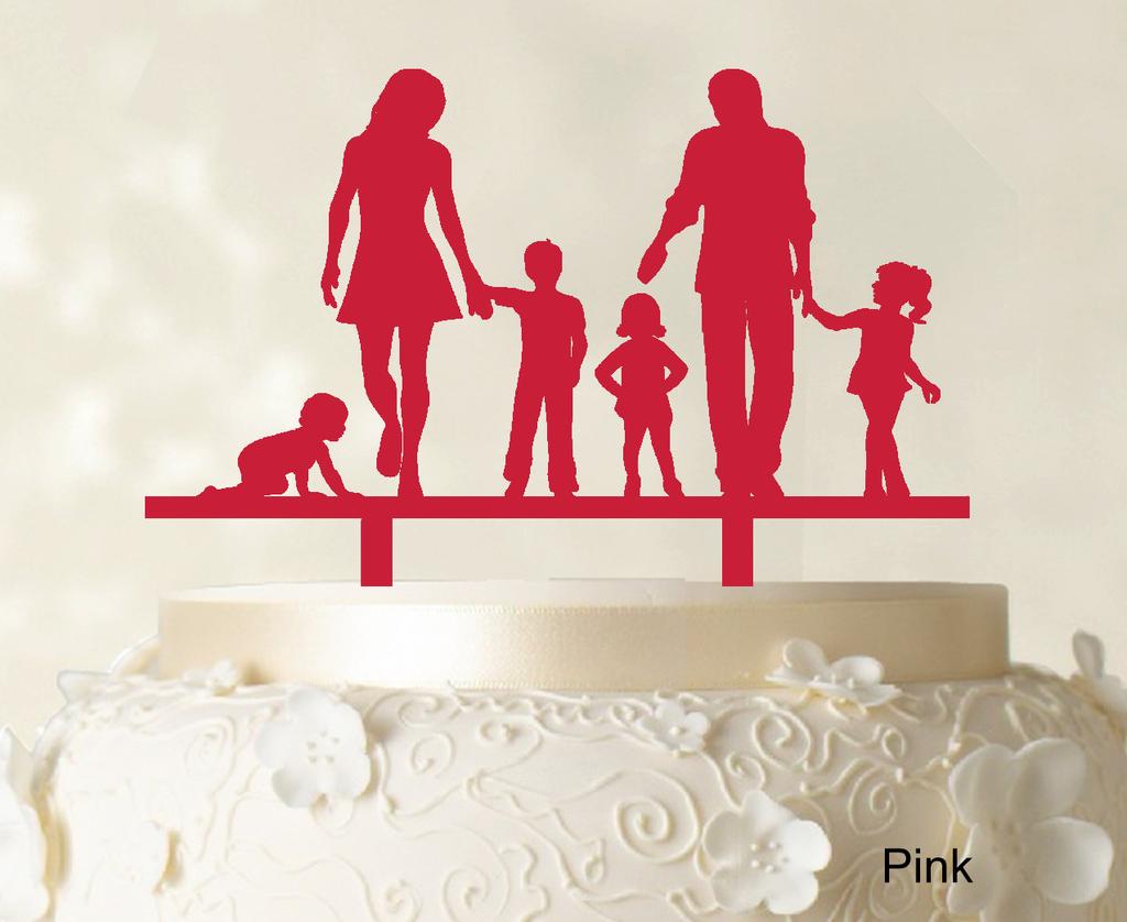 Personlig familiekaketopper Egendefinert silhuett Bryllupskake Topper Kakedekorasjoner Tilgjengelig 6"-7" tommer