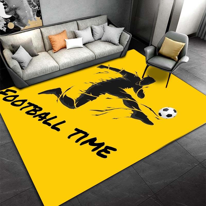 "Yellow Football Time Carpet with Soccer Player Graphic Design" Suitable for Use As an Anti-slip for Living Room Bedroom Sofas