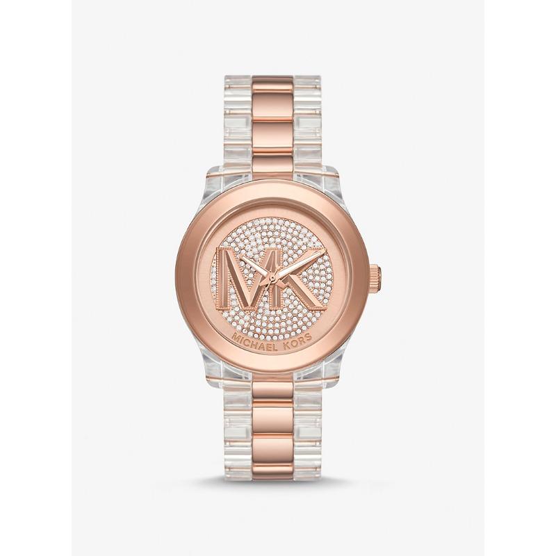 

Женские часы Michael Kors Runway с паве, покрытие розовым золотом и ацетатом, MK7355 розового золота