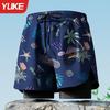 Mens Double-Layered Board Shorts Swim Trunks Beach Swimming Surfing Quick-Dry Anti-Chafe Athletic Swimwear
