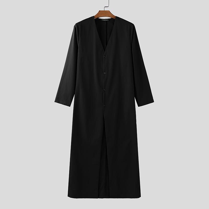 

INCERUN Осень Мужские V-образный вырез Длинный рукав Высокие разрезы Повседневные Длинные футболки Топы S чёрный