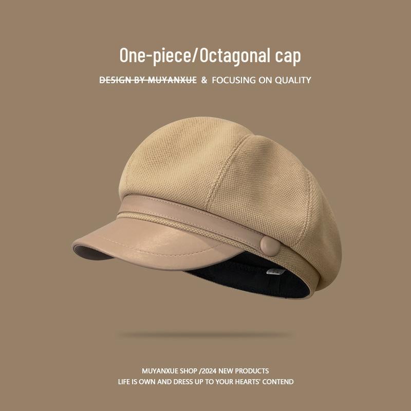 Women's Retro Octagonal Beret: Versatile Autumn/Winter Hat for a Small Face Aesthetic