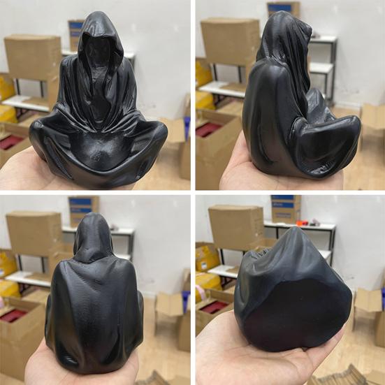 Grim Reaper Statue Gothic Crystal Ball Stand Bookshelf Decor Mysterious Creepy Wizard Robe Sculpture for Halloween Home Decor