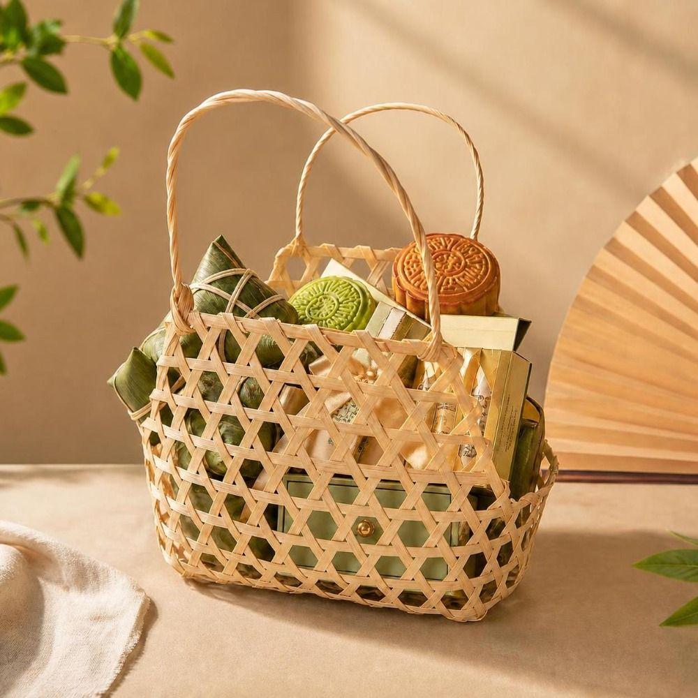 Eco-Friendly Storage Box Basket Large Capacity Pastry Basket Creative Bamboo Woven Basket Picnic