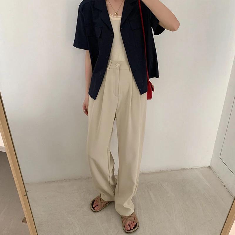 High Waist Women Suit Pants Fall Straight Office Ladies Korean Fashion Trousers Casual Button Loose Female Black Pants