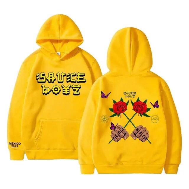 Moletom com capuz estampado de álbum de música Sauce Boyz, rapper americano Eladio Carrion, flor rosa, moletom com capuz unissex, moda feminina, tops grandes