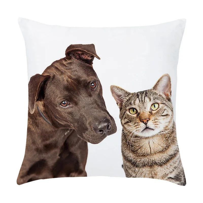 Cute Dog Cat Pet Series Printed Pattern Cushion Cover Home Living Room Sofa Decoration Square Pillow