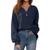 Dameknapp Ensfarvet Pullover Topper Casual Langermet Sweatshirts
