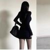 Women's Spicy Korean Style Hip-Hugging Dress with Black Stockings - Spring/Autumn Slim-Fit Outfit