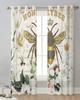 Bee Azalea Retro Flower Vintage Letters Sheer Curtains for Living Room Decoration Window Curtains Kitchen Tulle Voile Curtains