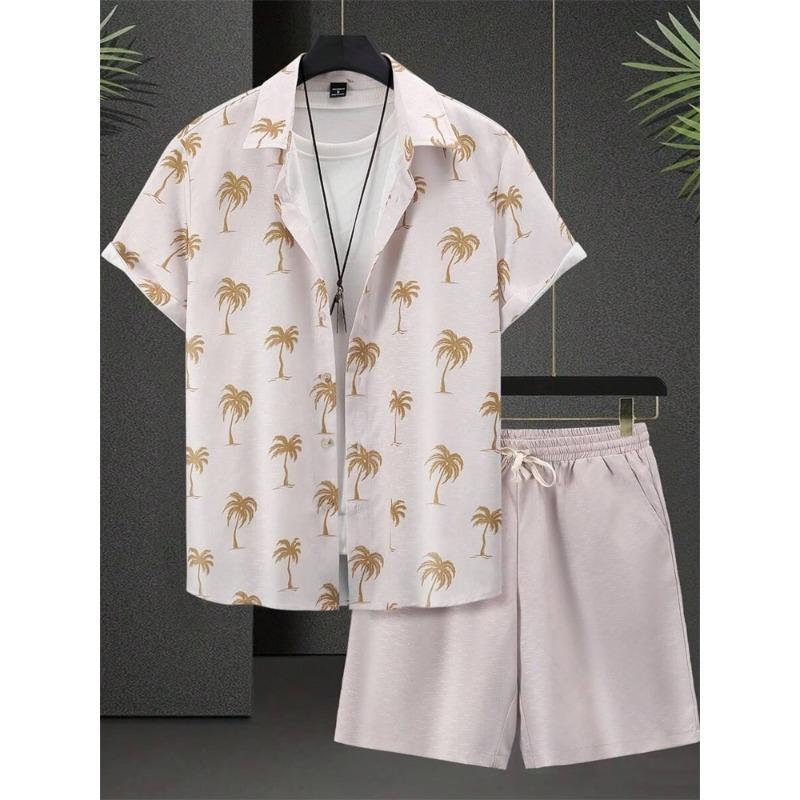 2026 Herren Kurzarmhemd Set Luxuriöser Retro Musterdruck Lässige Mode Täglich Sommerurlaub