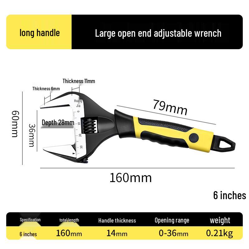 Large Opening Multifunctional Adjustable Wrench with Short Handle for Bathroom Use