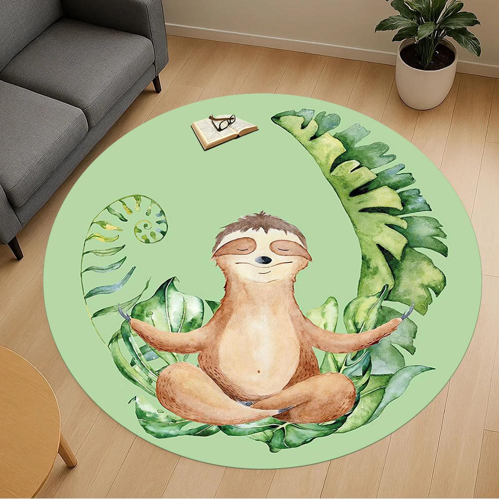 1pc Sloth Yoga Round Chair Mat Area Rug - Non-Slip, Floor Mat for Office, Bedroom, and Indoor Decor C1118072