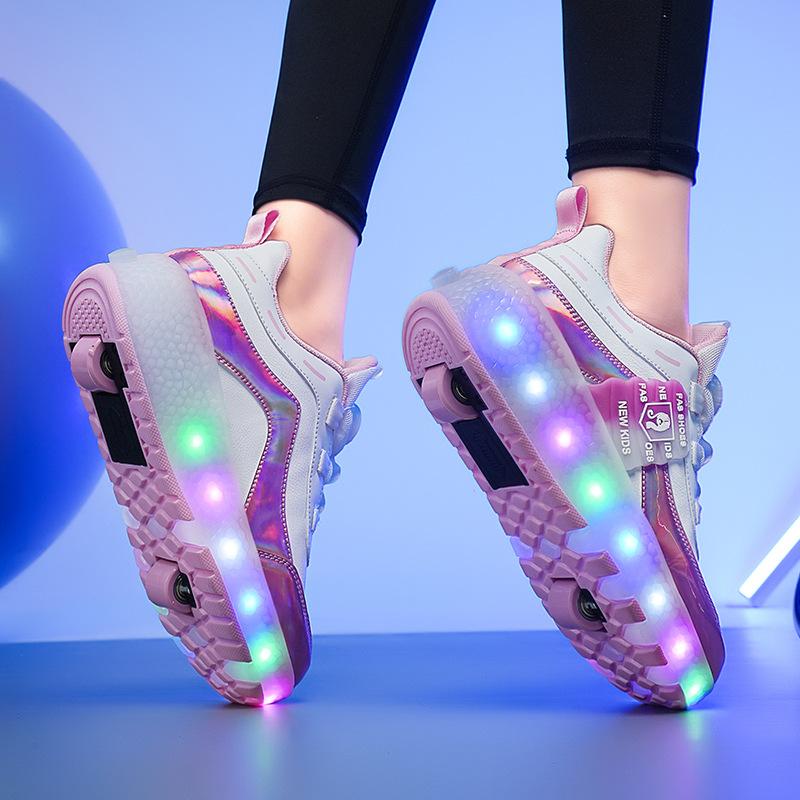 New runaway shoes double-wheel LED light luminous shoes can be straight and slippery, elementary school students runaway shoes, children's sports sh
