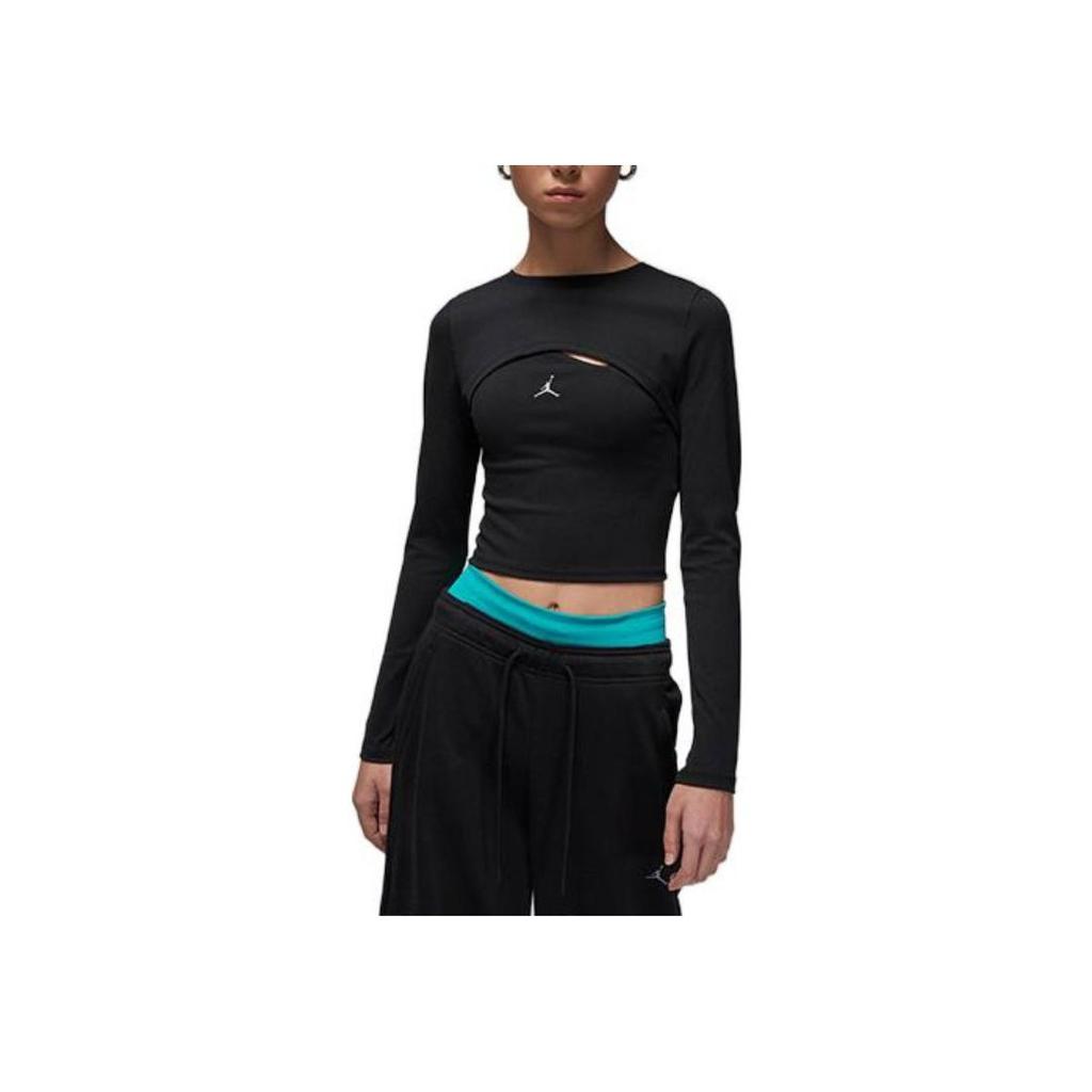 Jordan Solid Color Round Neck Two In One Sports Breathable Long Sleeve T-Shirt Women Tops Black DV1275-010