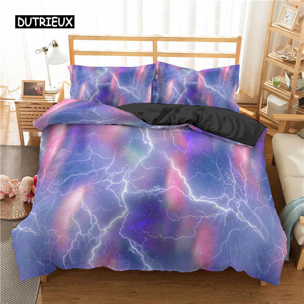 Lightning Duvet Cover Set Natural Phenomenon Bedding Set 3pcs for Kids Boys Thunder Comforter Cover Soft Polyester Quilt Cover