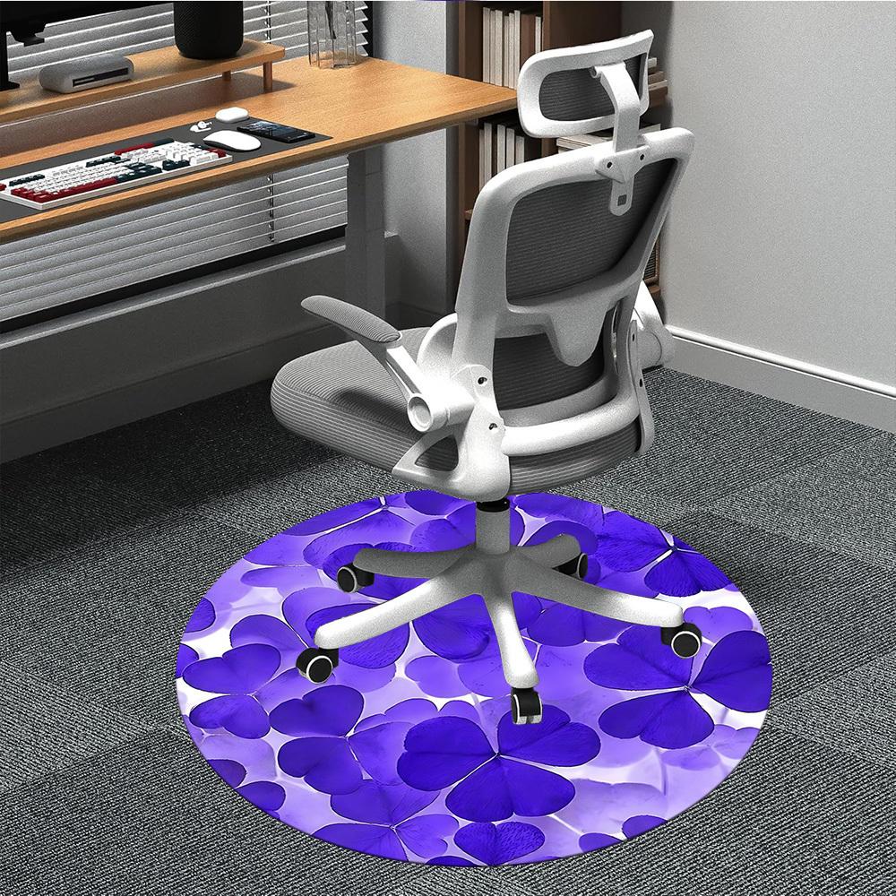 1pc Purple Clover Pattern Chair Carpet for Office, Round Non-Slip Durable Large Size Office Carpet, Suitable for Office, Beautiful Decoration