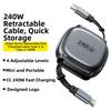 Magnetic Retractable USB C Cable 240W PD3 1 Fast Charging with Four Adjustable Lengths for Reliable Performance
