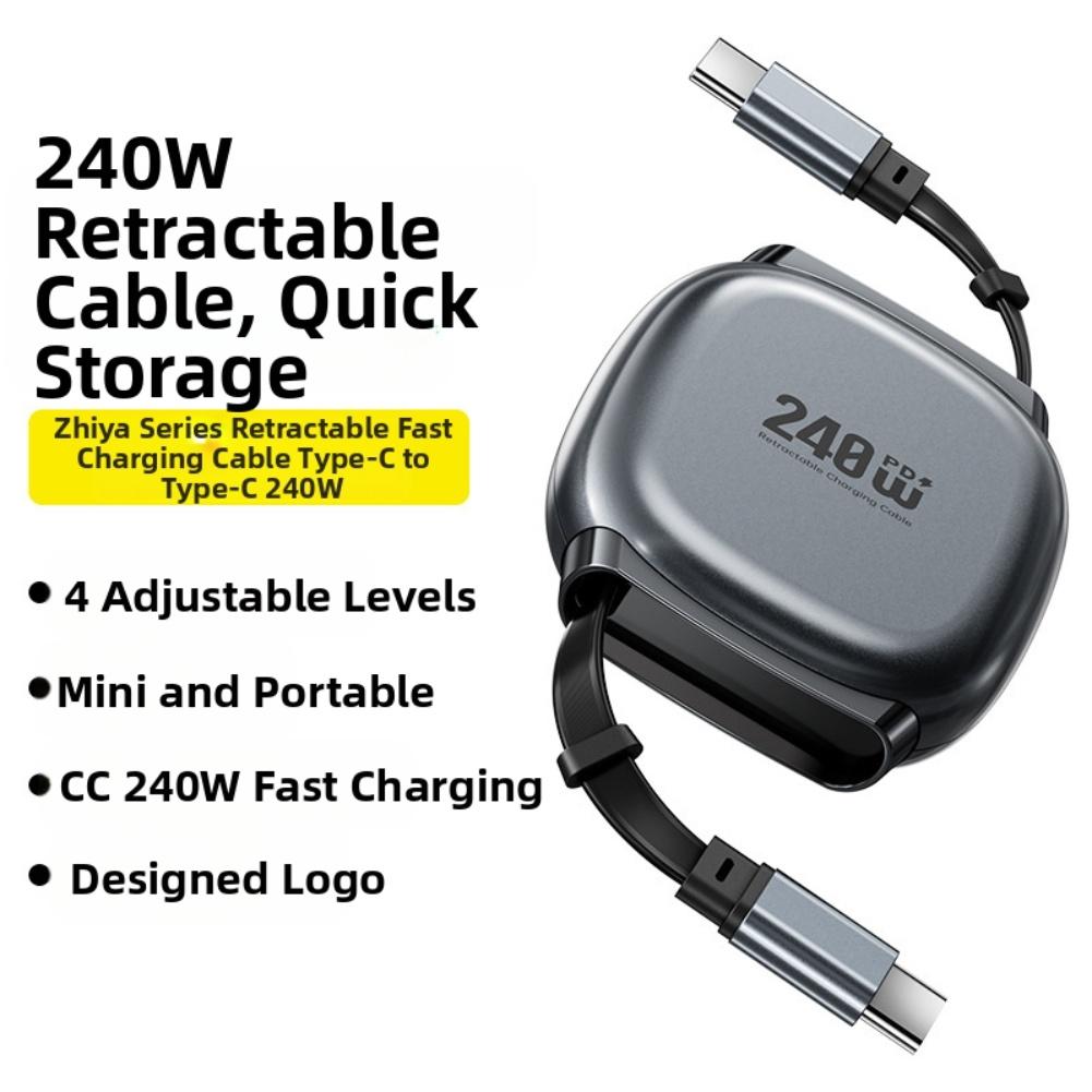 Magnetic Retractable USB C Cable 240W PD3 1 Fast Charging with Four Adjustable Lengths for Reliable Performance